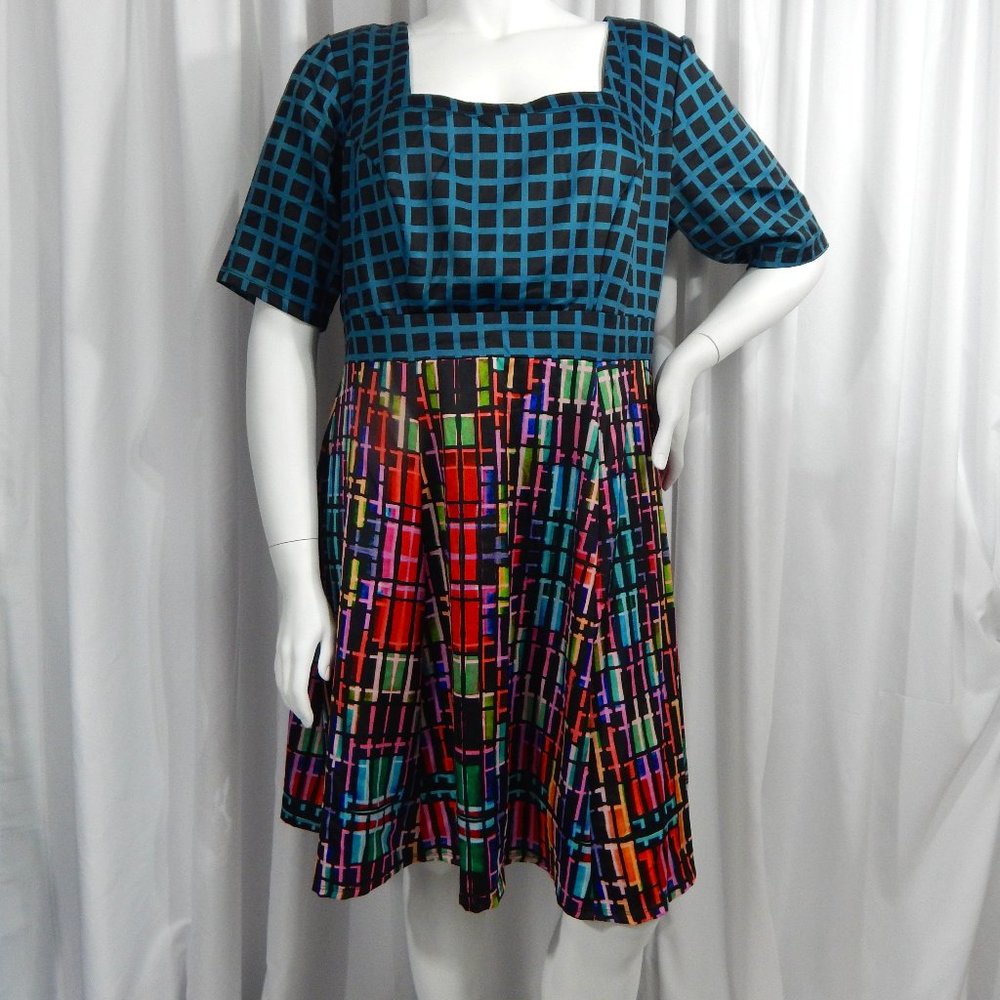NWOT Geometric Squares Print Dress ~ Size 1x